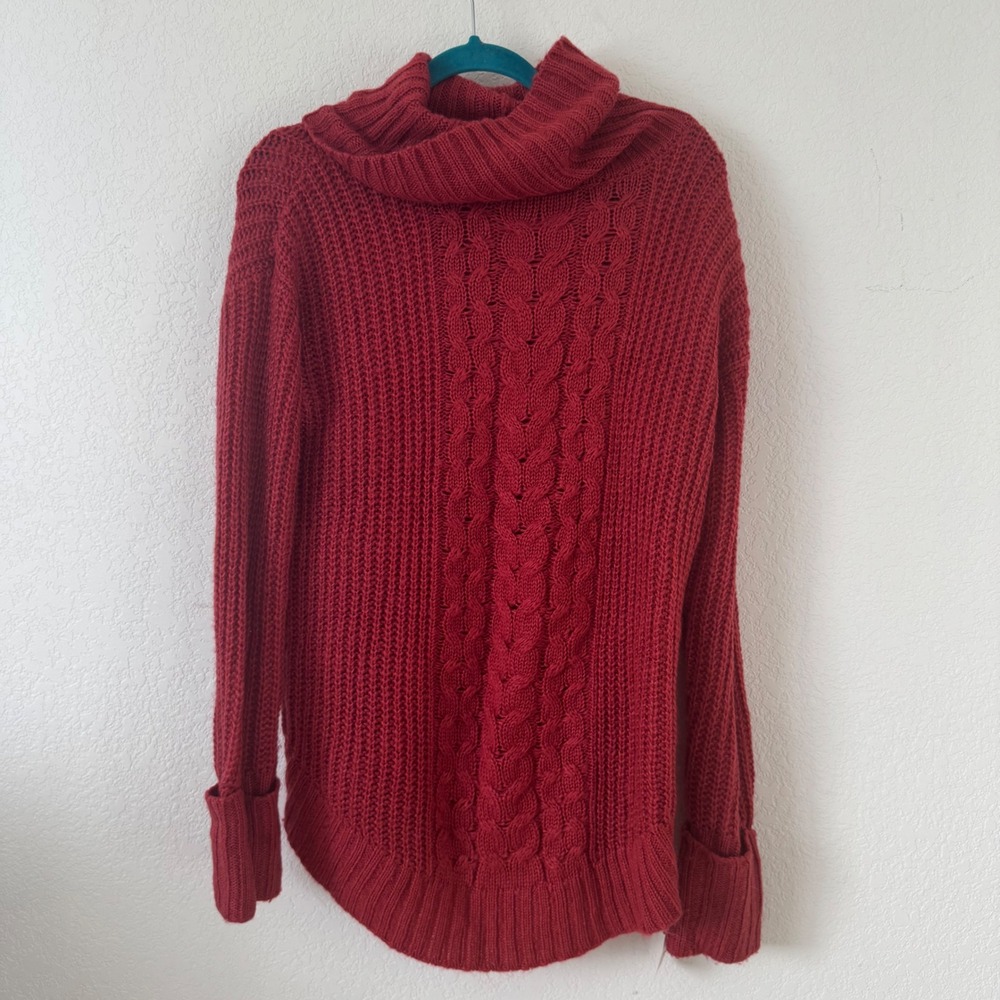 Red Cable Knit Cowl‎ Neck Tunic Sweater Womens Size S